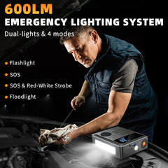 Car Jump Starter with Air Compressor 6000A 150PSI PD 30W, Battery Jumper Starter Portable(All Gas/10L Diesel), 12V Jump Box Battery Charger, 2 Lights, for Motorcycle
