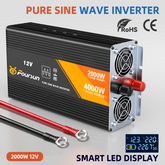 Foursun F-SI 2000 Pure Sine Wave Power Inverter 2000W Continuous / 4000W Peak, DC 12V to AC 220V 50Hz, Car Inverter