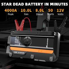 MUDIRO M-JA1 Car Jump Starter with Air Compressor 4000A 150PSI, Battery Jumper Starter Portable(10L Gas/8L Diesel), 12V Jump Box Battery Charger