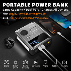 Car Jump Starter with Air Compressor 6000A 150PSI PD 30W, Battery Jumper Starter Portable(All Gas/10L Diesel), 12V Jump Box Battery Charger, 2 Lights, for Motorcycle