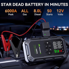 M-JA3 Car Jump Starter with Air Compressor 6000A 160PSI, Battery Jumper Starter Portable(All Gas/8L Diesel), 12V Jump Box Battery Charger