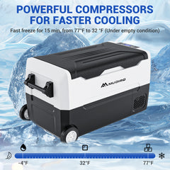 Pre-Sale Mudiro 12V Car Refrigerator with bluetooth 35L/55L Compressor Cooler for Car Home 12/24V DC 110/240V AC