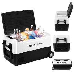 Mudiro 12 Volt Refrigerator with Bluetooth function 12V Car Fridge 35L(37QT) 55L(58QT) -4℉~68℉ Freezer Compressor Cooler 12/24V DC & 100-240V AC,Removable Divider, Car Fridge For Car, Camping, Travel, Fishing, Outdoor or Home