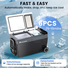 Mudiro 12V Car Refrigerator with Ice Maker 45L Car Refrigerator with Casters for Camping, Travel, Outdoor, Home