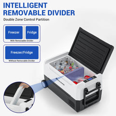 Mudiro 12 Volt Refrigerator with Bluetooth function 12V Car Fridge 35L(37QT) 55L(58QT) -4℉~68℉ Freezer Compressor Cooler 12/24V DC & 100-240V AC,Removable Divider, Car Fridge For Car, Camping, Travel, Fishing, Outdoor or Home