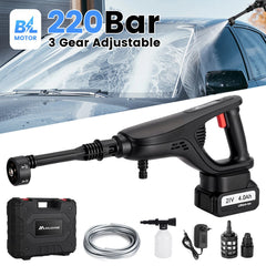 MUDIRO M-BW1 Cordless Pressure Washer 3 Gears with 4.0Ah Batteries,220Bar 1.32 GPM Brushless Motor 3500W Portable Pressure Washer with 6 in 1 Nozzles, Power Washer for Cars, Fences, Driveways, Home, Patios