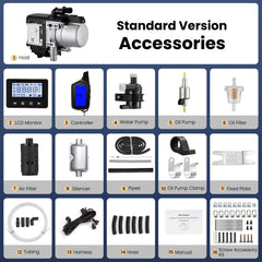 12V5KW MUDIRO Diesel/Gasoline Fuel Liquid Heater 500m RF Remote Control LCD Switch Brushless Water Pump Preheater For Trucks Van