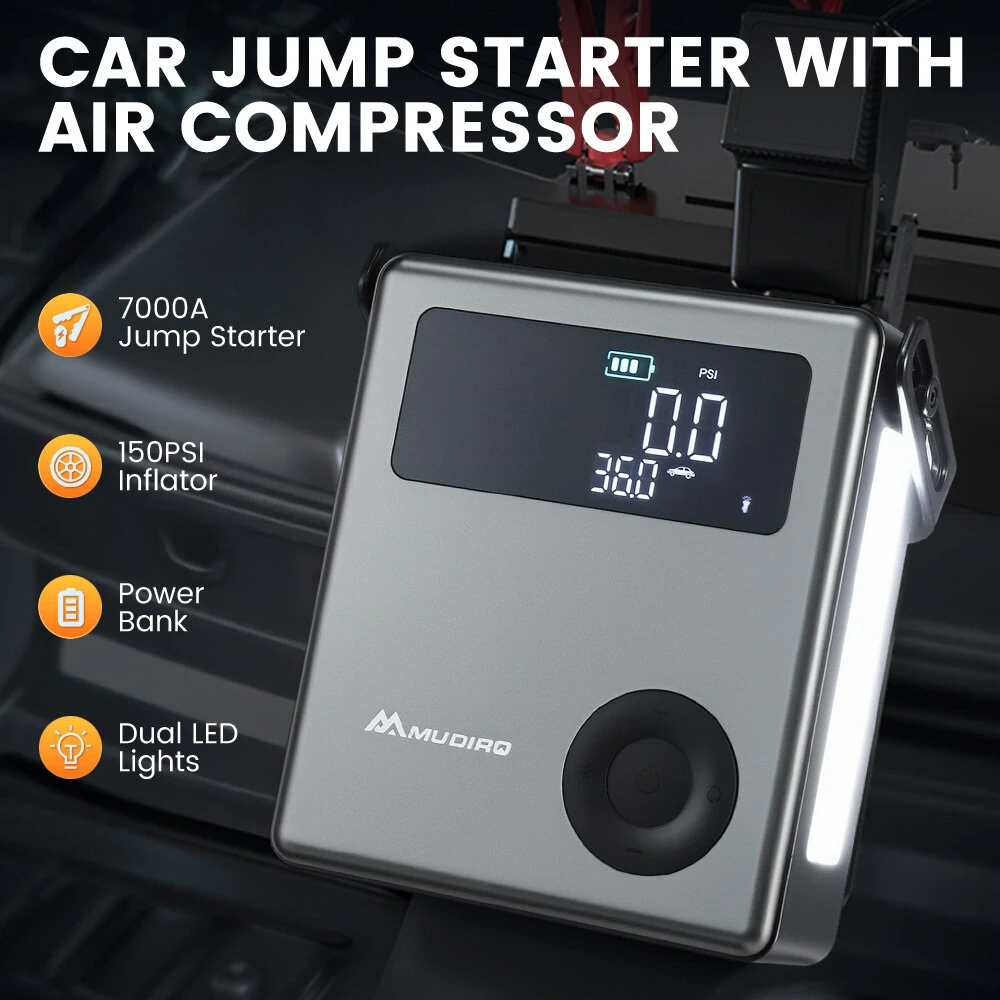 MUDIRO M-JC6 7000A Jump Starter with Air Compressor for Cars Motorcycles 10L Diesel Engines