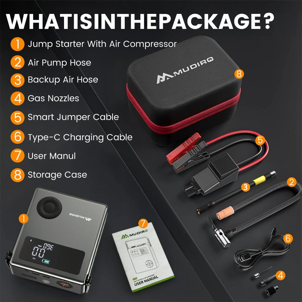 MUDIRO M-JC6 7000A Jump Starter with Air Compressor for Cars Motorcycles 10L Diesel Engines