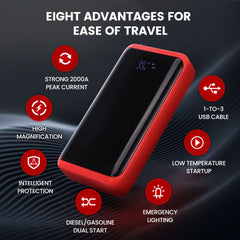 T48-60 Car Jump Starter 2000A Portable Battery Charger for Gasoline 3.0L Diesel Engines 2.0L 12V Vehicles SUVs Trucks LED Light