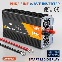 Foursun F-SI 2000 Pure Sine Wave Power Inverter 2000W Continuous / 4000W Peak, DC 12V to AC 220V 50Hz, Car Inverter