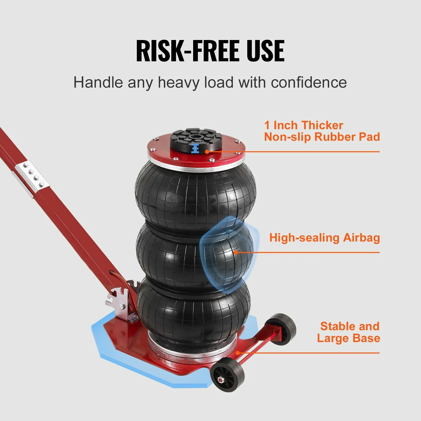 Mudiro Air Jack 3 Ton 6600 lbs / 5 Ton 11000 lbs Air Bag Jack with Six Steel Pipes 15.75 inch/400 mm / 18.5 inch/470 mm Lift up Fast Lifting Pneumatic Jack with Adjustable Long Handle for Cars Garages Repair - 3T