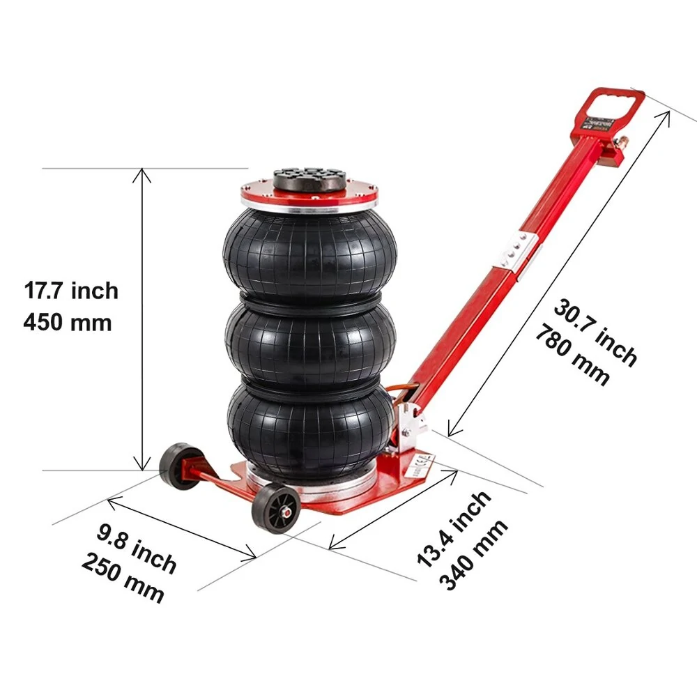 Mudiro Air Jack 3 Ton 6600 lbs / 5 Ton 11000 lbs Air Bag Jack with Six Steel Pipes 15.75 inch/400 mm / 18.5 inch/470 mm Lift up Fast Lifting Pneumatic Jack with Adjustable Long Handle for Cars Garages Repair - 3T