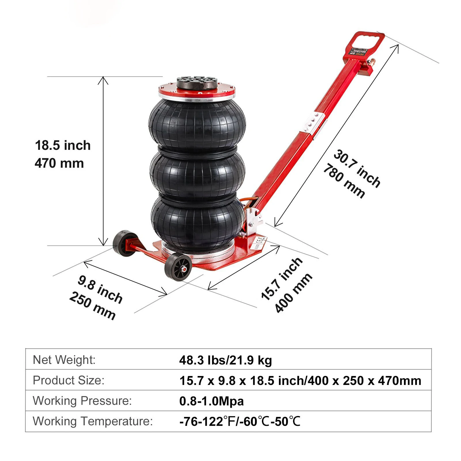 Mudiro Air Jack 5 Ton/11000 lbs Triple Bag Airbag Jack with Six Steel Pipes 18.5 inch/470 mm Lift up Fast Lifting Pneumatic Jack with Adjustable Handle for Car Garage Repair