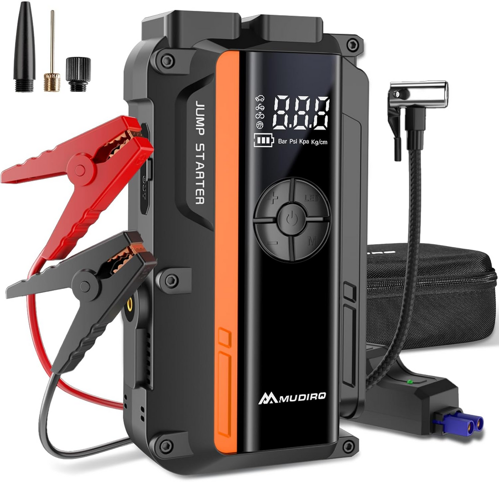 MUDIROM-JA1CarJumpStarterwithAirCompressor4000A150PSI,BatteryJumperStarterPortable(10LGas/8LDiesel),12VJumpBoxBatteryCharger