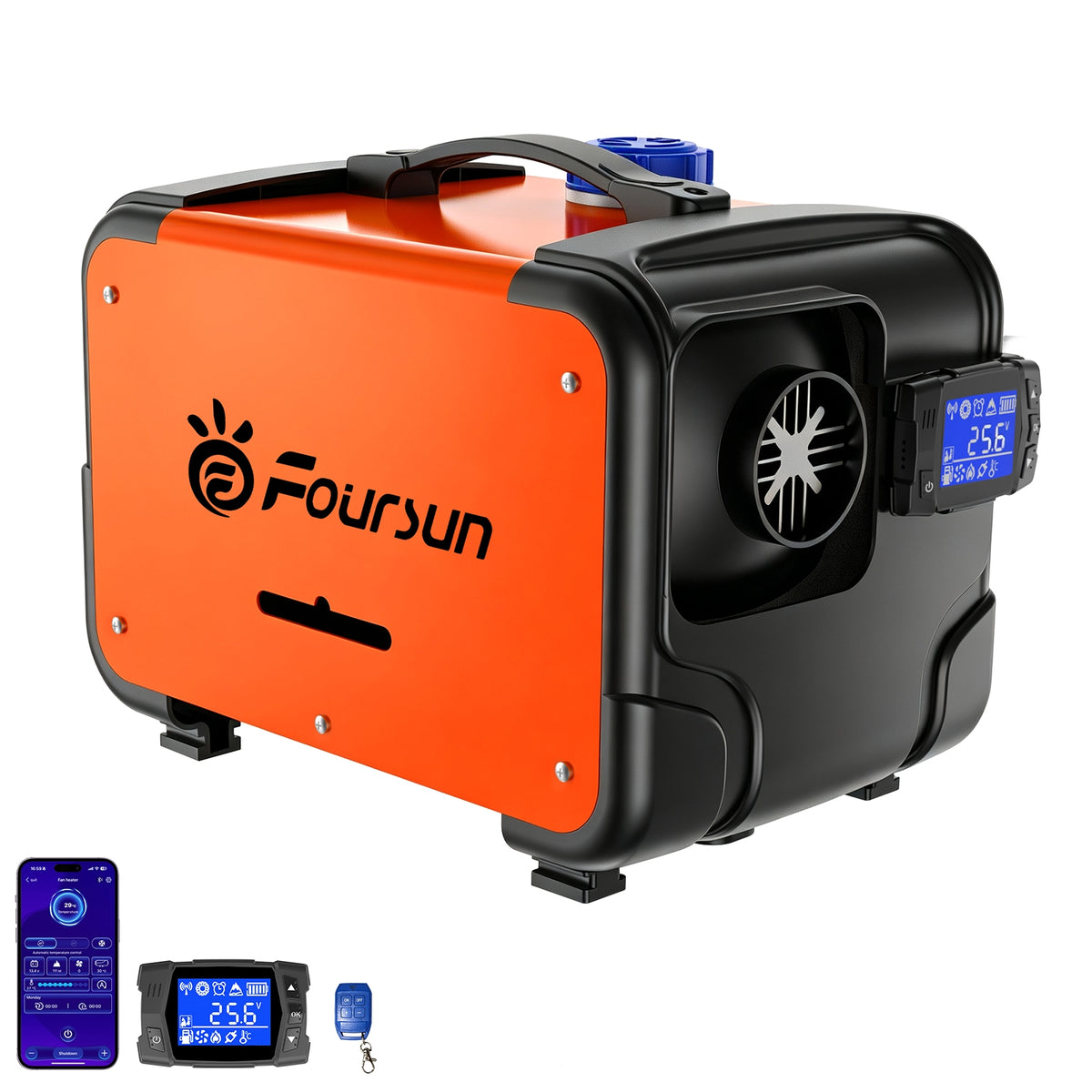 Foursun All‑in‑One‑Diesel‑Luftheizer 8 kW 12V without Adapter, APP‑&‑Bluetooth‑Steuerung, Höhenanpassung bis 5000 m, Mehrsprachige Sprachausgabe, Parkheizung für Wohnmobil, LKW, Zelt, Boot, Garage