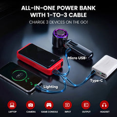 T48-60 Car Jump Starter 2000A Portable Battery Charger for Gasoline 3.0L Diesel Engines 2.0L 12V Vehicles SUVs Trucks LED Light