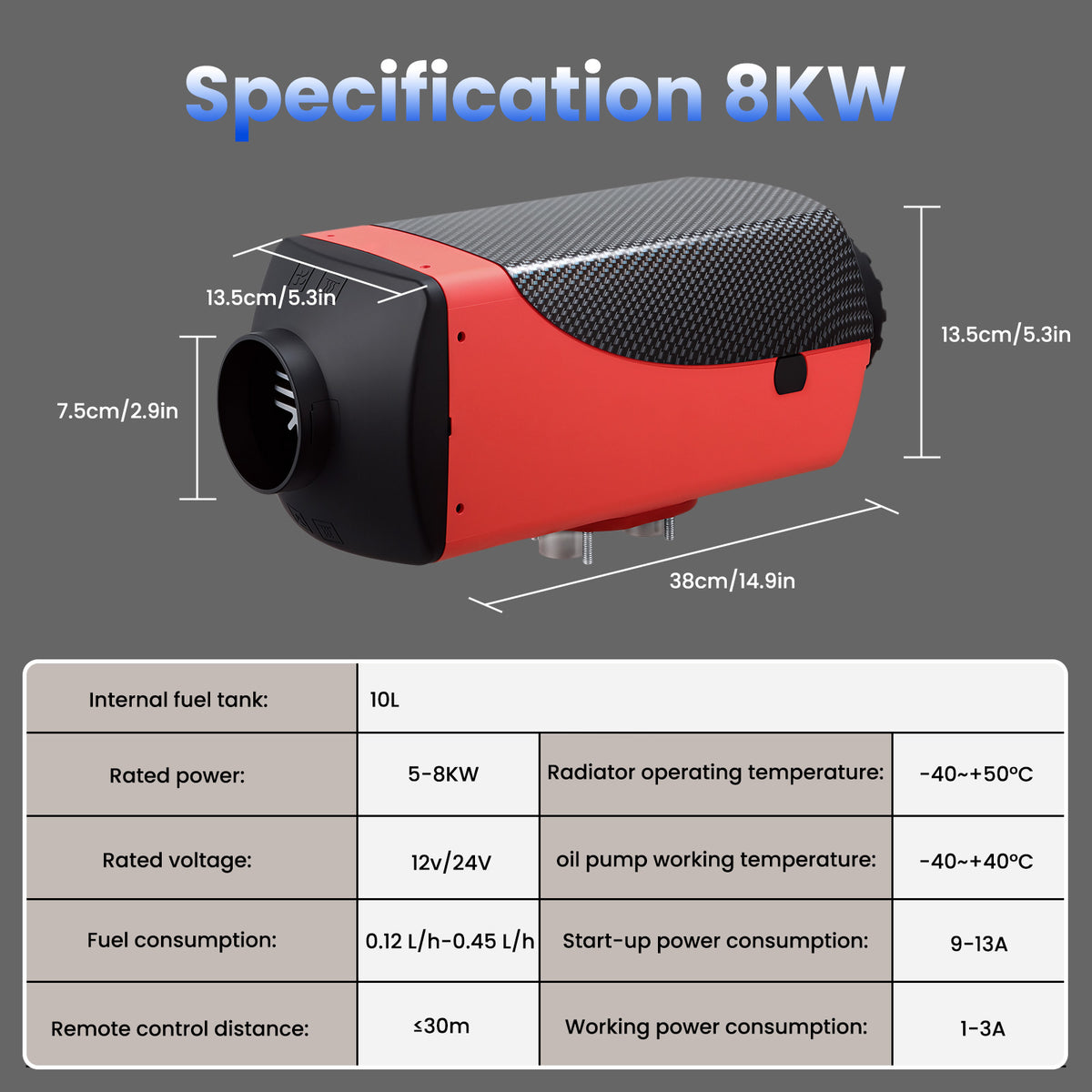 MUDIRO FT-1 5-8KW Diesel Heater 10L 12V 24V Split Car Parking Heater LCD Monitor With Muffler for Trailer Camper Van Boat