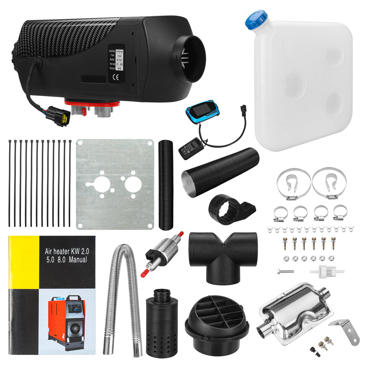 Mudiro 2KW/8KW 12V Aquecedor de estacionamento de carro Ar Diesels Controle remoto LCD Monitor Preto